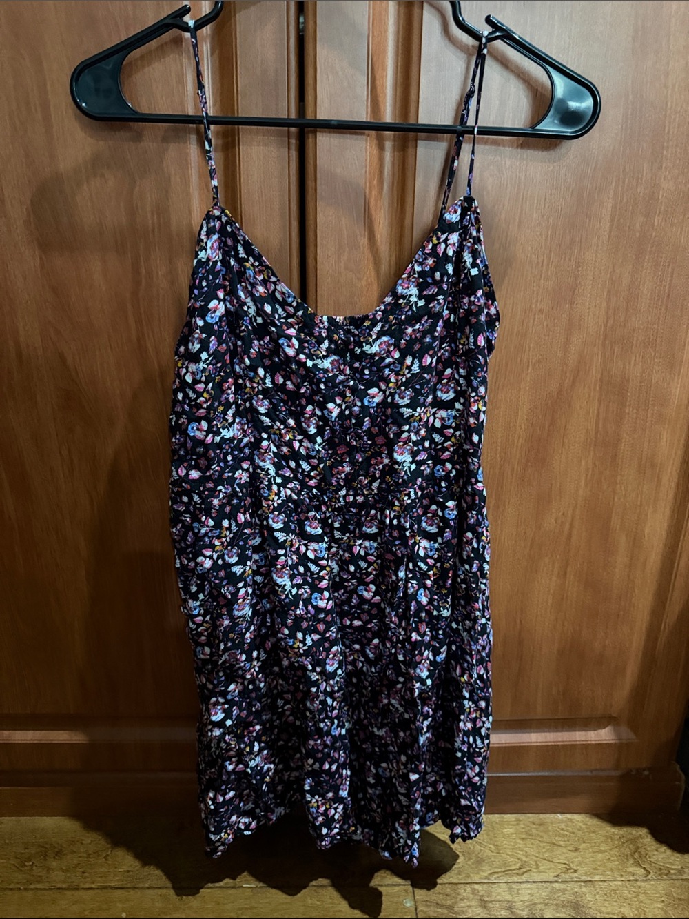 Express Floral Mini Dress - Black with Pink & Blue Floral Print
